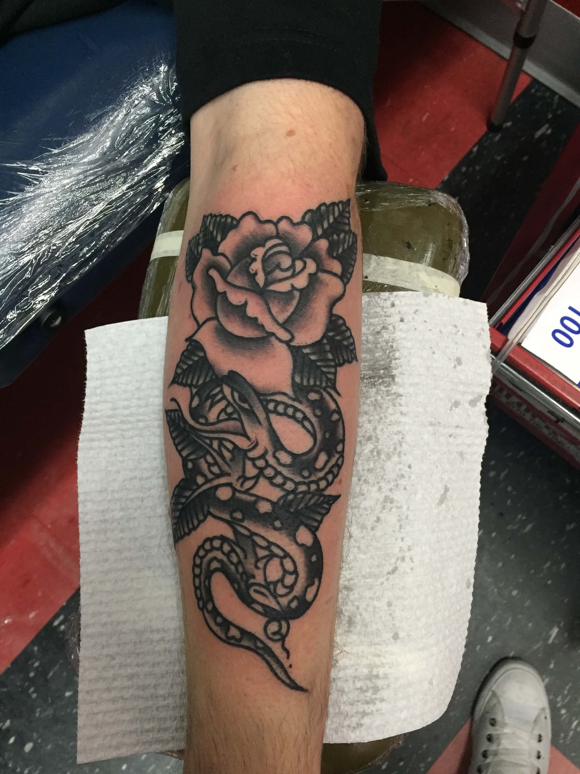 Traditional Rose and Snake Tattoo