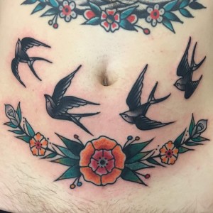 traditional swallows and flowers