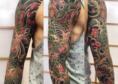 Full Japanese Sleeve Koi in water and cherry blossoms