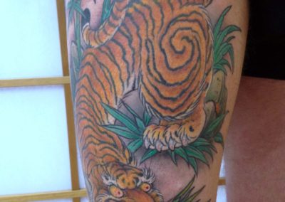 Japanese Tiger coloured leg Tattoo
